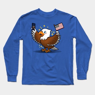 Funny Cute American Bald Eagle Taking Selfie 4th Of July Proud American Cartoon Long Sleeve T-Shirt